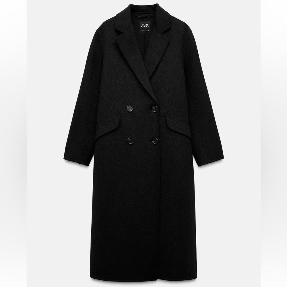 ZARA DOUBLE BREASTED WOOL BLEND OVERSIZED COAT BLACK 8073/265 XS TRENCH